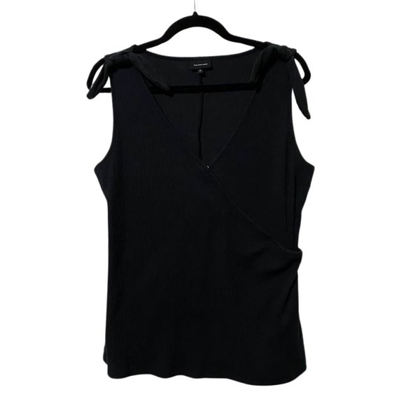 Who What Wear Black Ribbed Crossover V-Neck Tank With Knotted Shoulder - Picture 1 of 11
